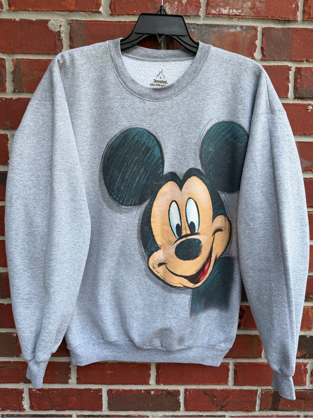 Vintage Disney Hanes Mickey Mouse Mirror Print L Gray Crewneck Sweatshirt F7